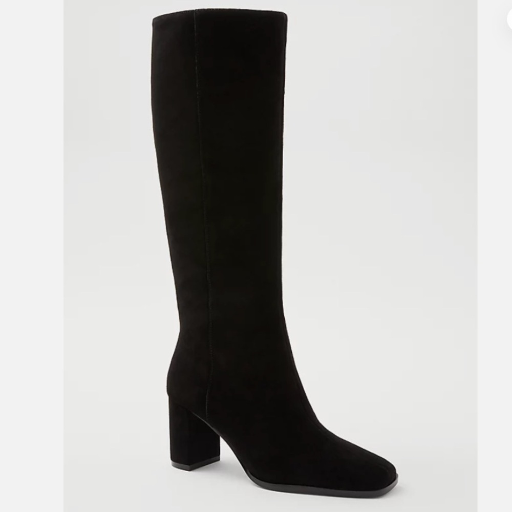 ANN TAYLOR Suede Block Heel Square Toe Knee High Boots NEW
